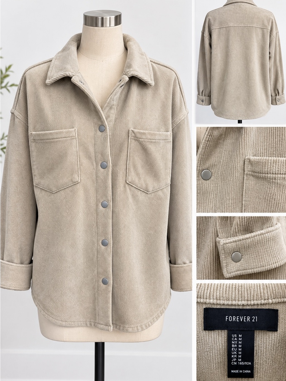 Forever 21 Taupe Beige Corduroy Utility Jacket